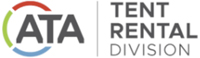 ATA logo with colorful circular accent, labeled "TENT RENTAL DIVISION" in gray, emphasizing tent rental services.